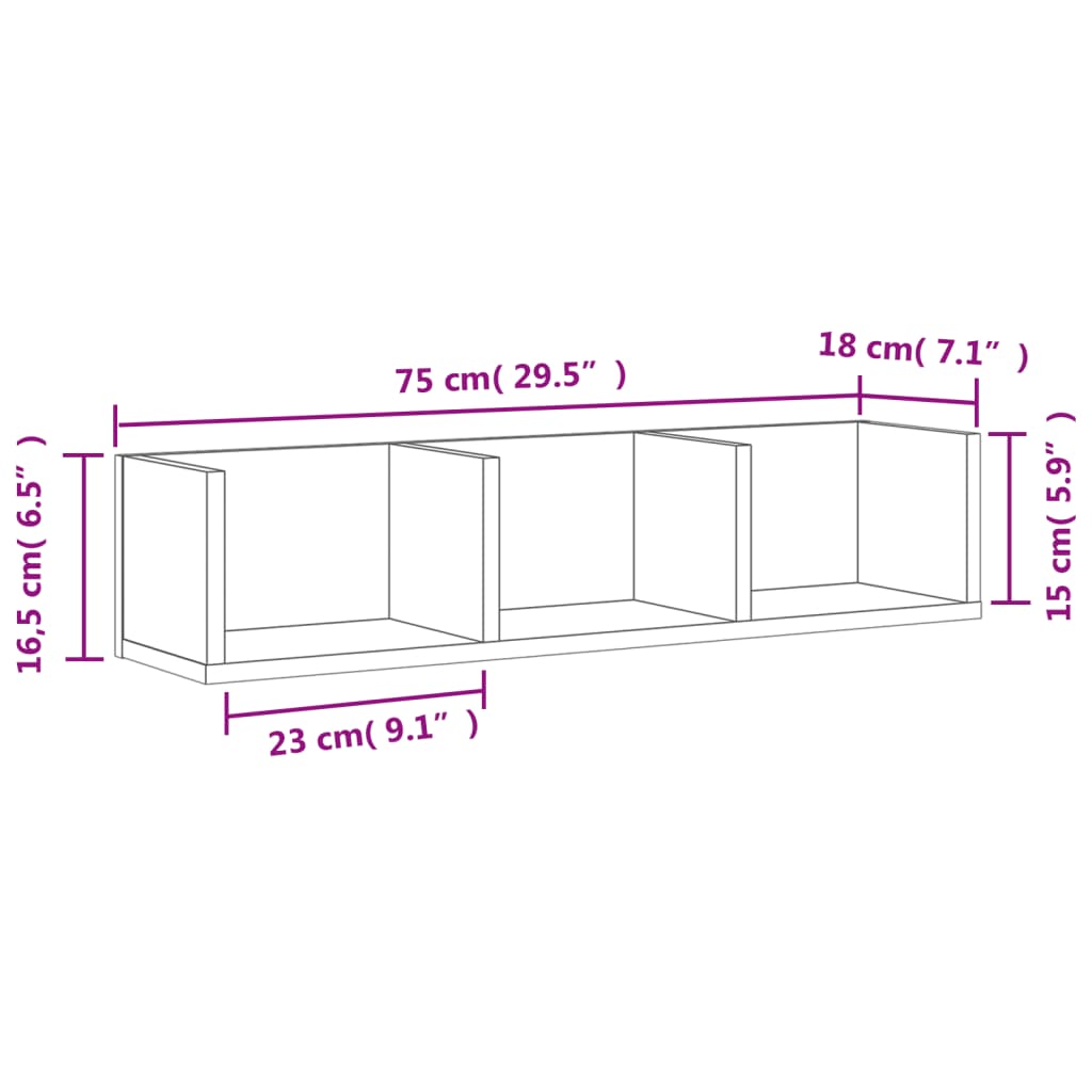 Wall Cabinets 2 pcs Grey Sonoma 75x18x16.5 cm Engineered Wood