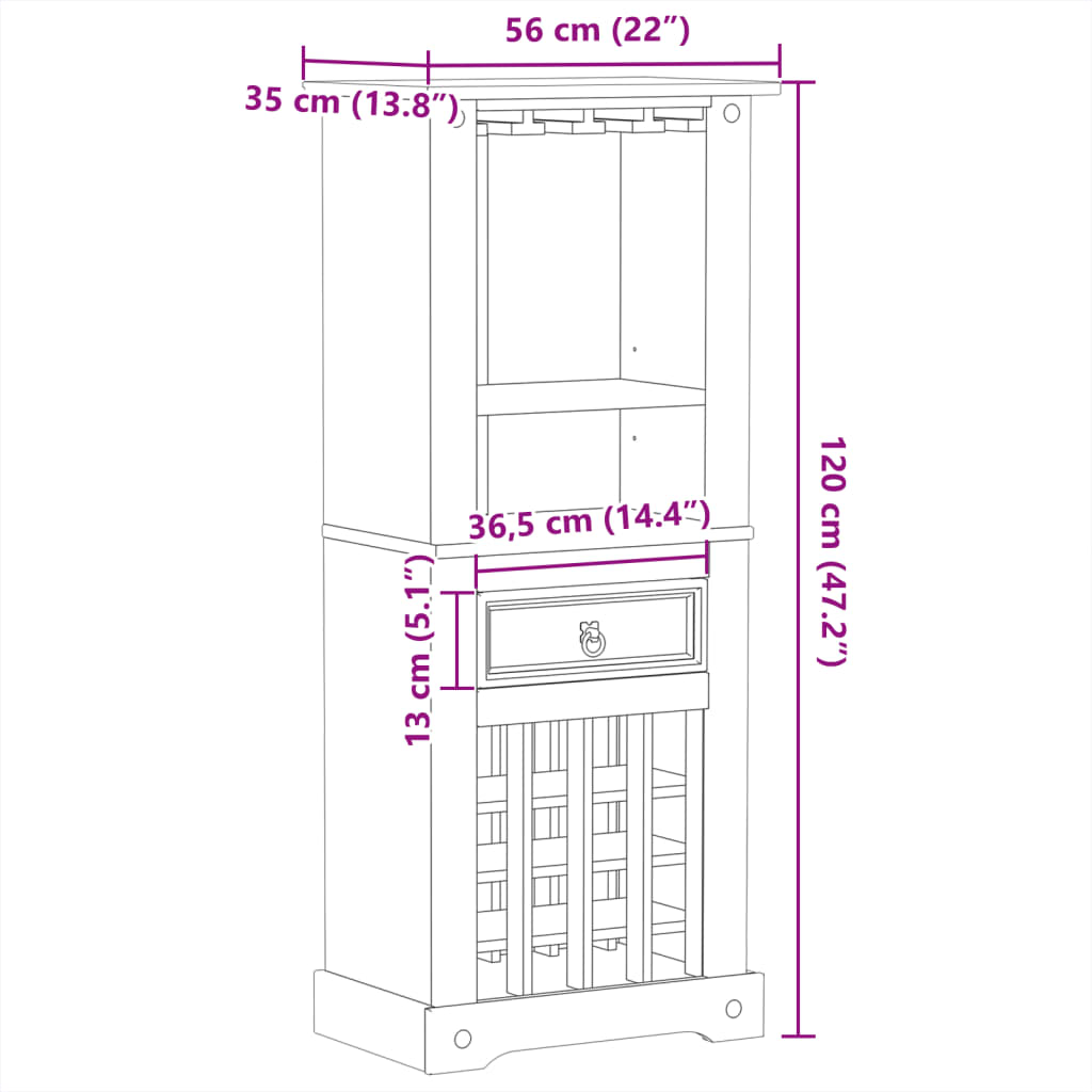 Wine Rack Corona 56x35x134.5 cm Solid Wood Pine