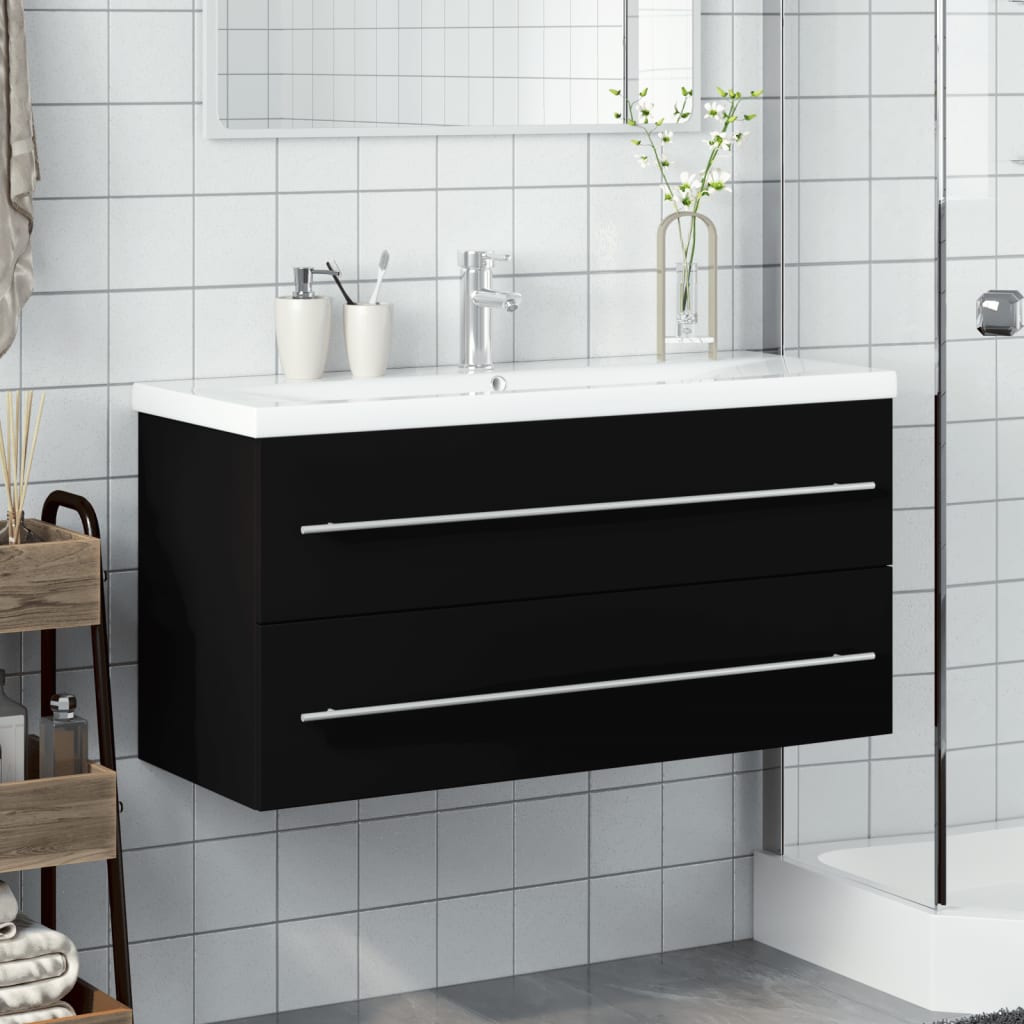 Bathroom Sink Cabinet with Built-in Basin Black