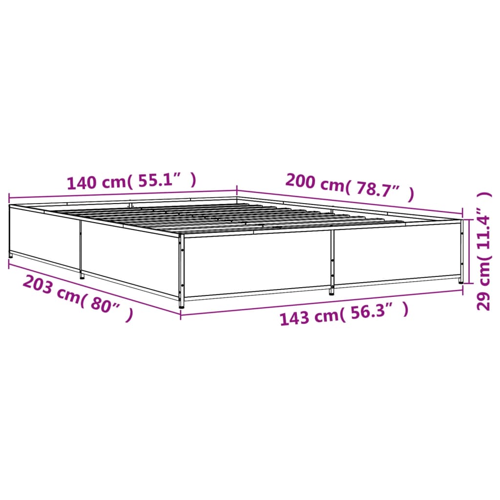 Bed Frame without Mattress Brown Oak 140x200 cm