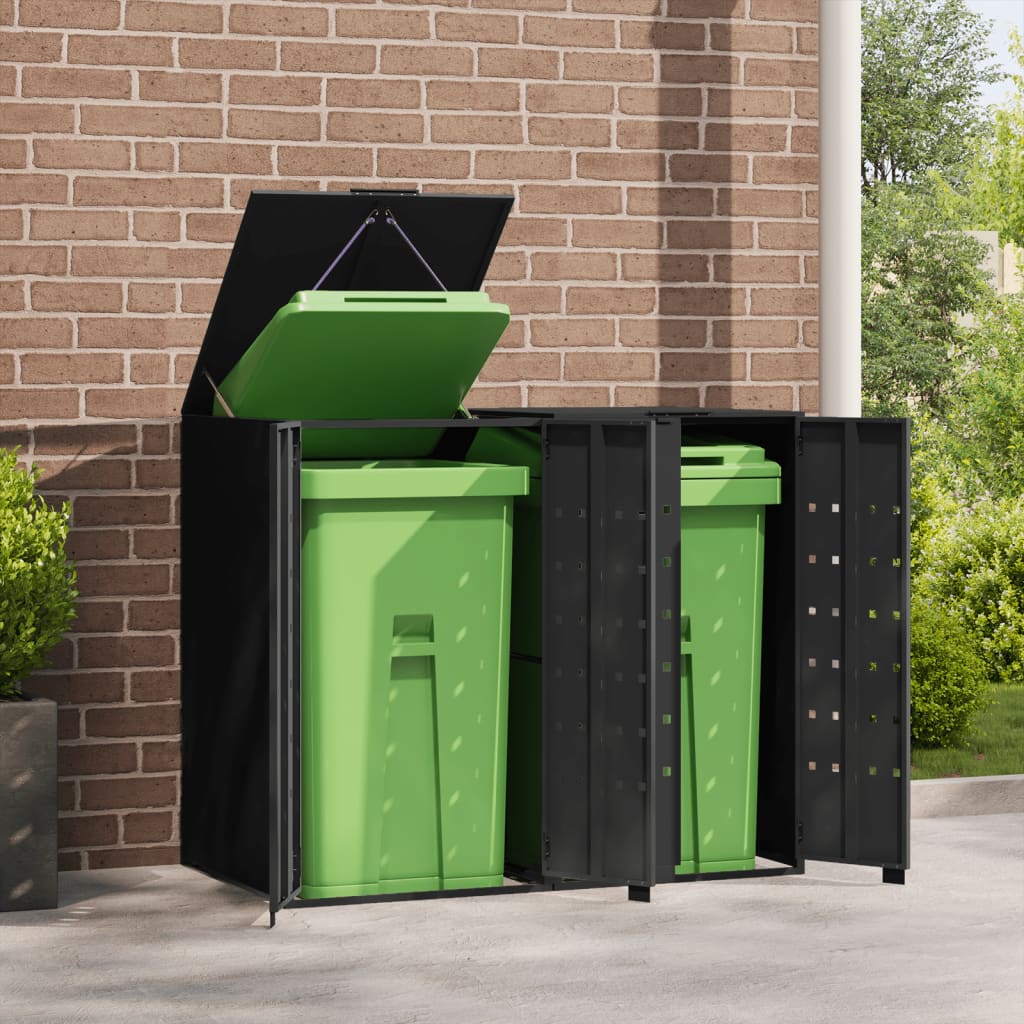 Wheelie Bin Storage for 2 Bins Black 138x79x117 cm Steel