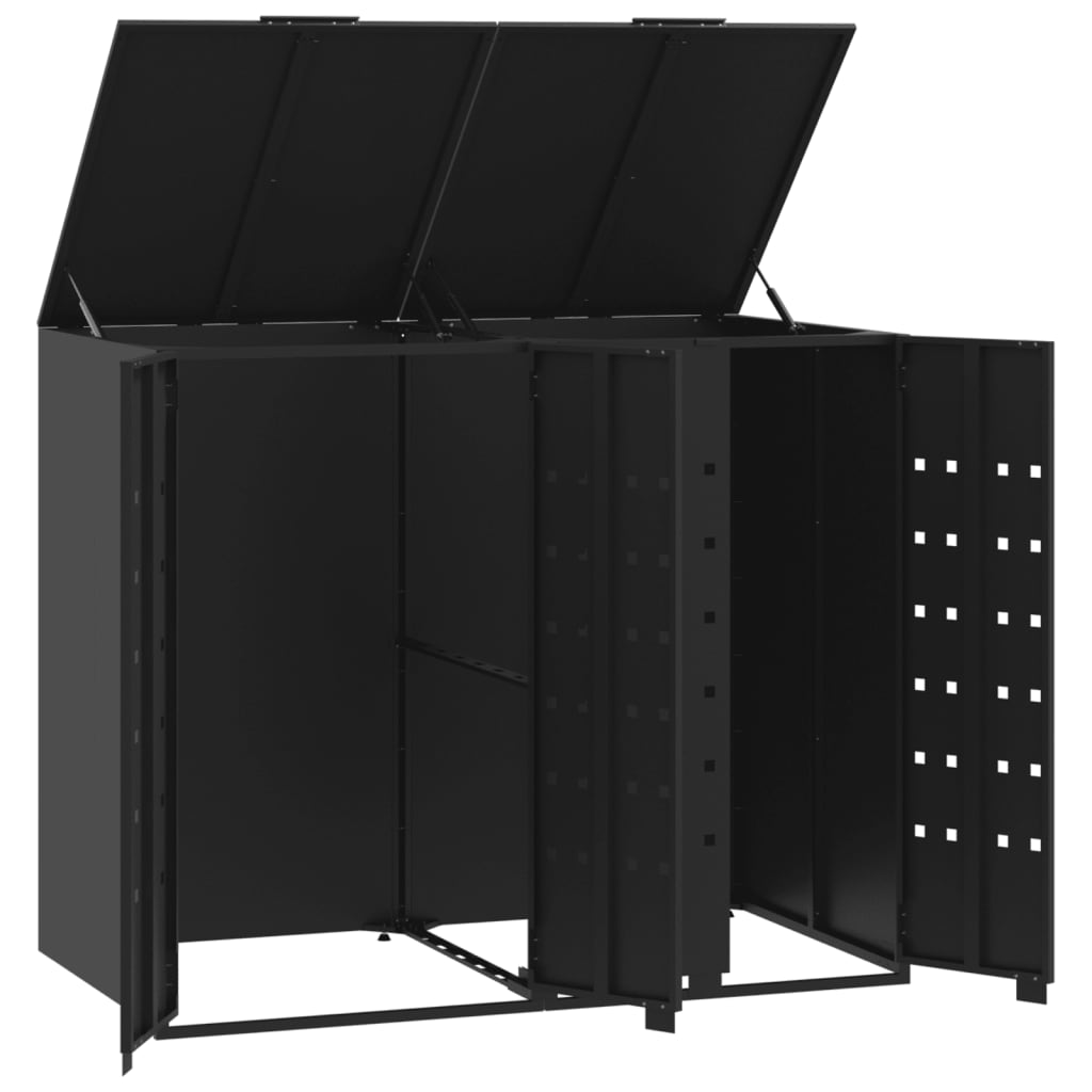 Wheelie Bin Storage for 2 Bins Black 138x79x117 cm Steel