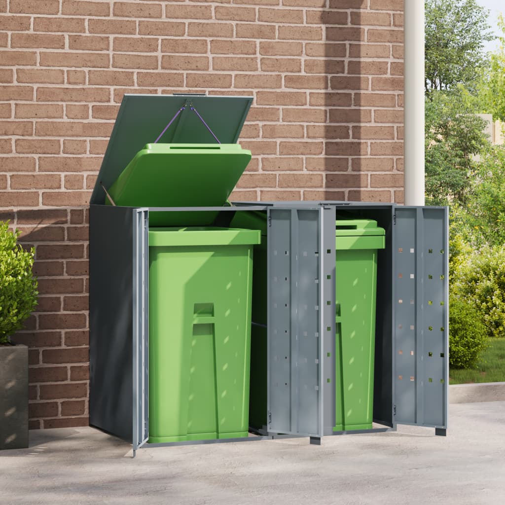 Wheelie Bin Storage for 2 Bins Grey 138x79x117 cm Steel