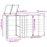 Wheelie Bin Storage for 3 Bins Grey 207x79x117 cm Steel