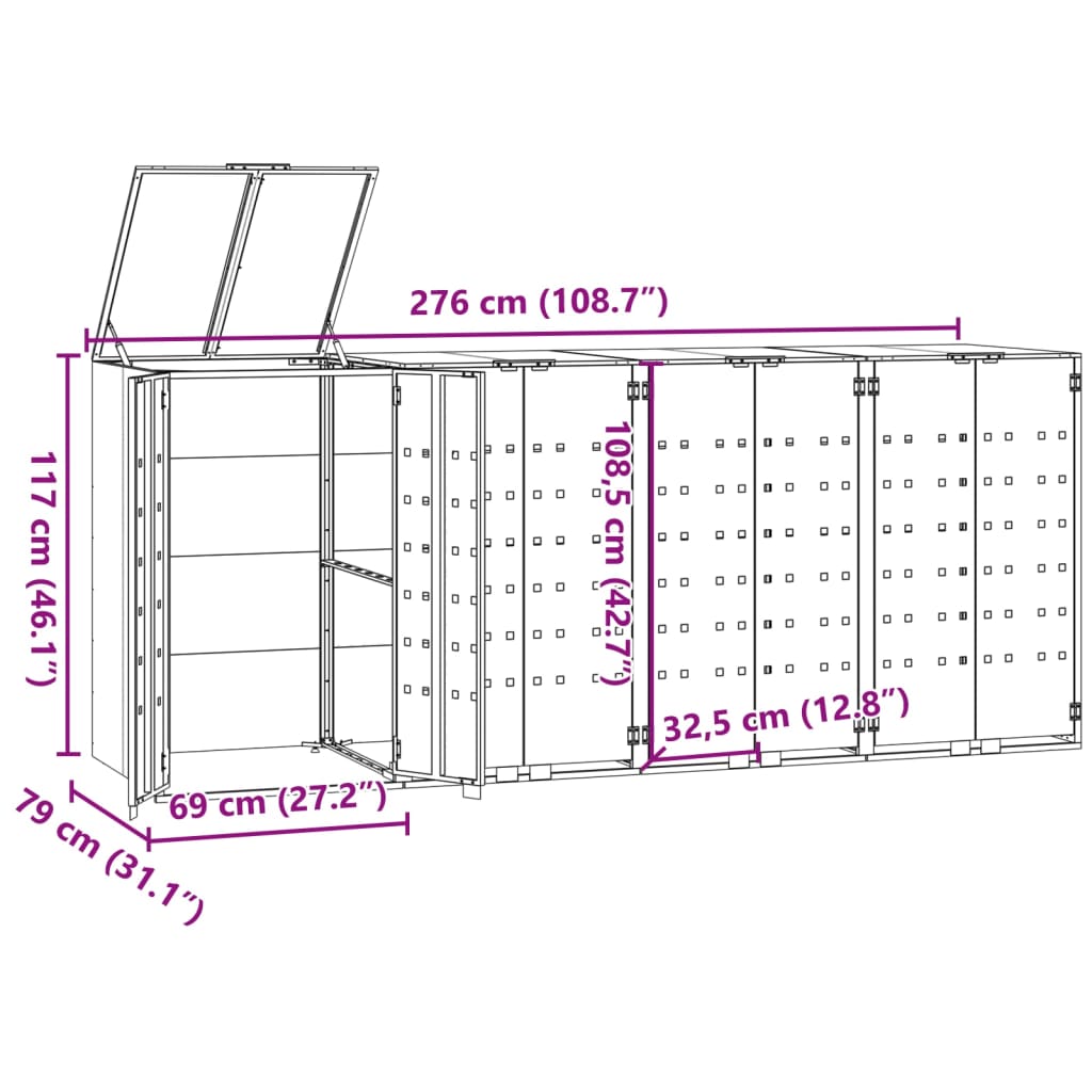 Wheelie Bin Storage for 4 Bins Grey 276x79x117 cm Steel