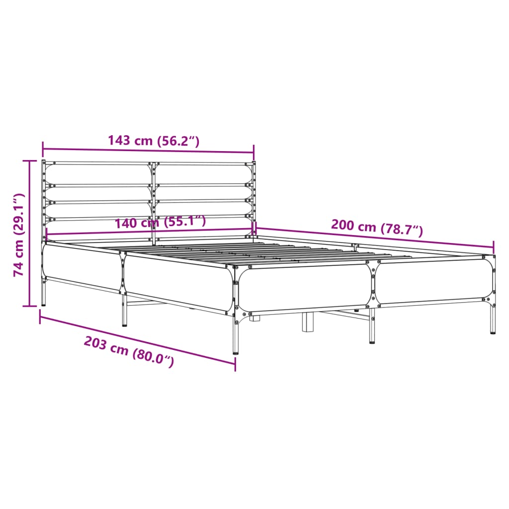 Bed Frame without Mattress Black 140x200 cm