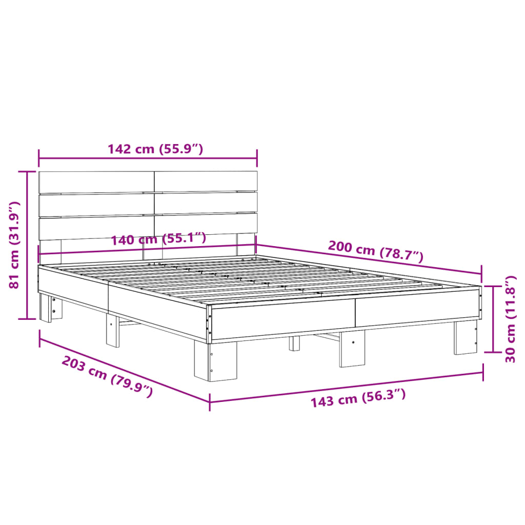 Bed Frame without Mattress Grey Sonoma 140x200 cm