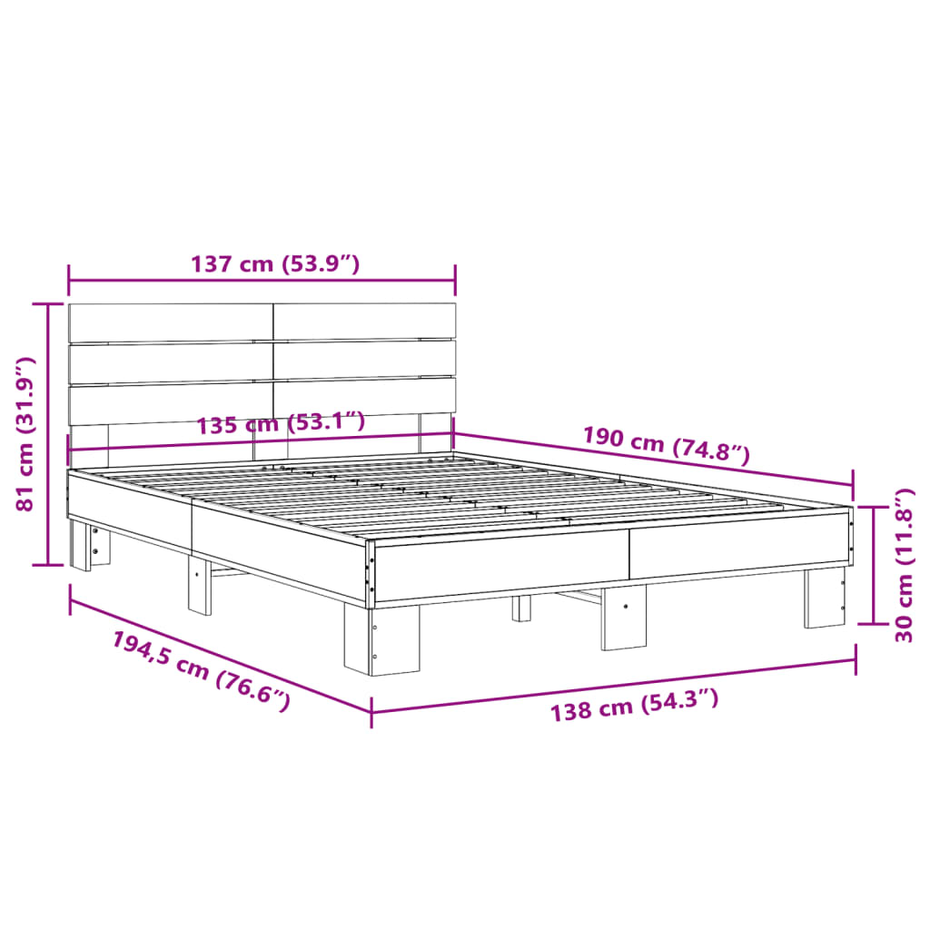 Bed Frame without Mattress Black 135x190 cm Double