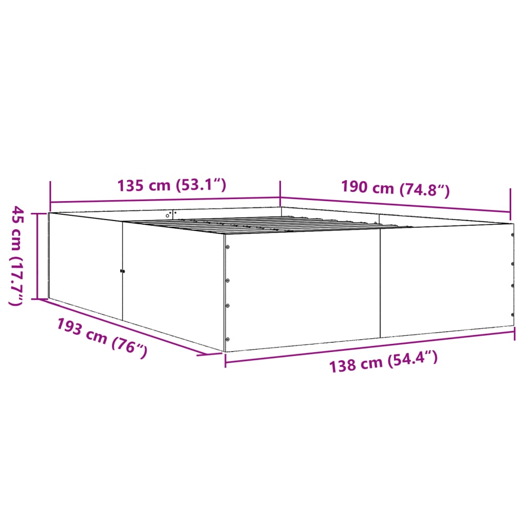 Bed Frame without Mattress Brown Oak 135x190 cm Double