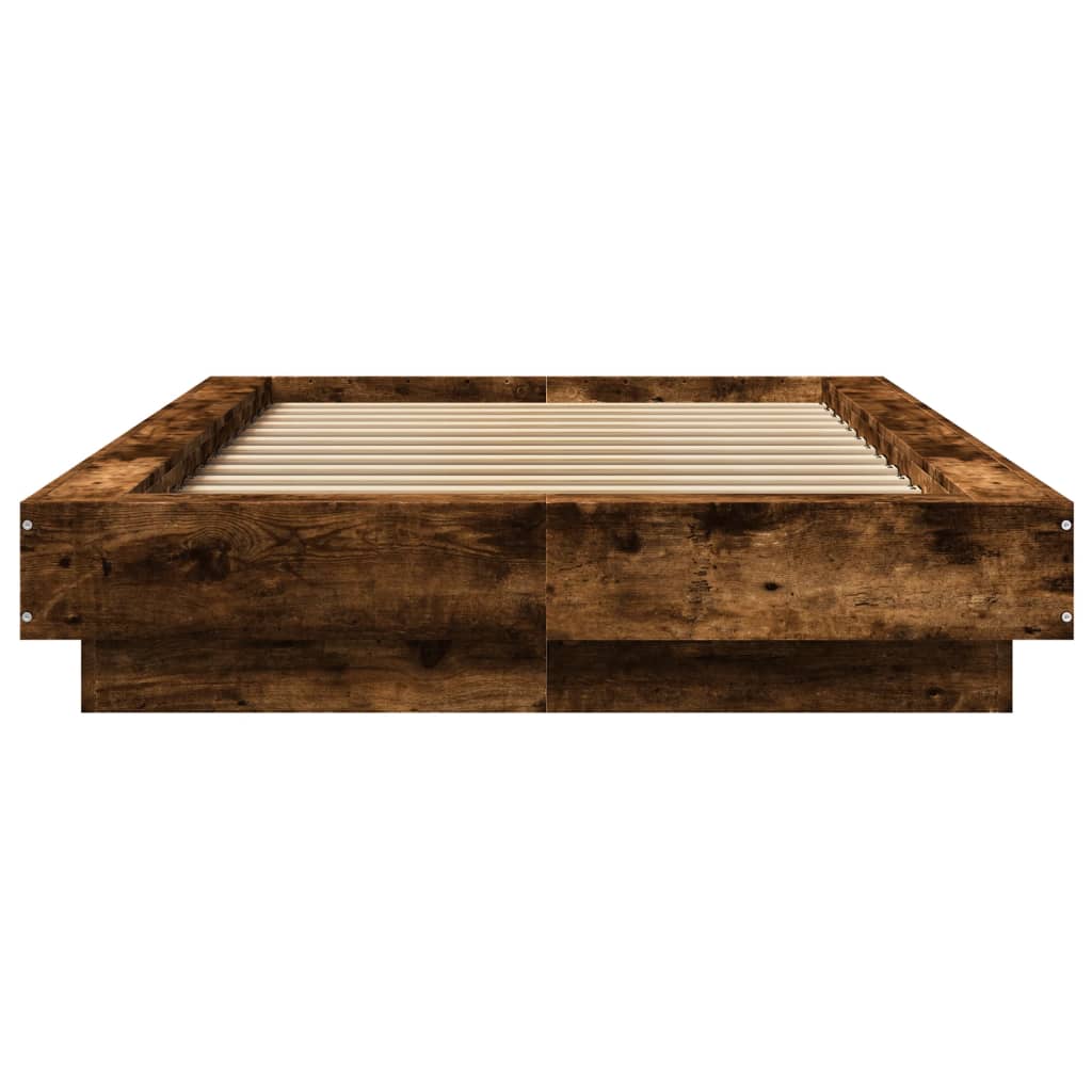 Bed Frame with LED Lights without Mattress Smoked Oak 100x200cm