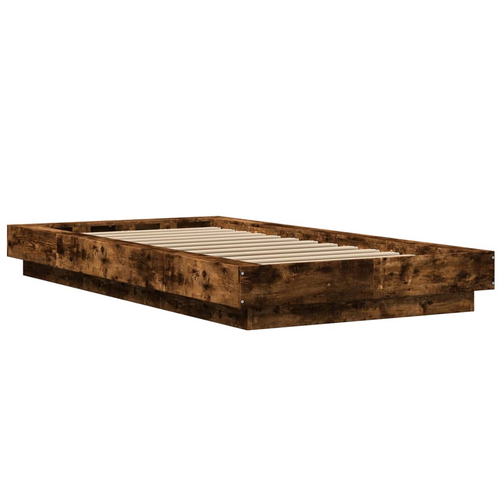 Bed Frame with LED Lights without Mattress Smoked Oak 100x200cm