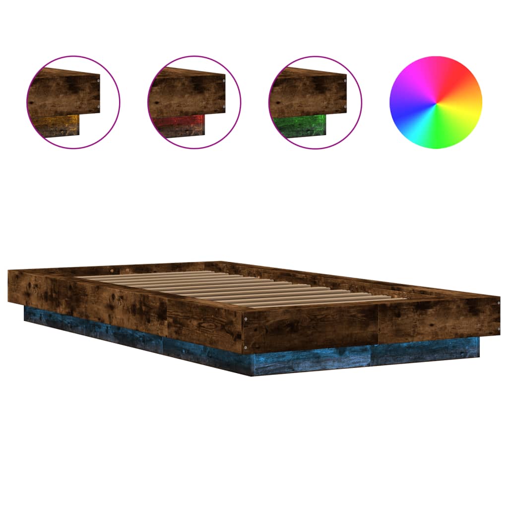 Bed Frame with LED Lights without Mattress Smoked Oak 100x200cm