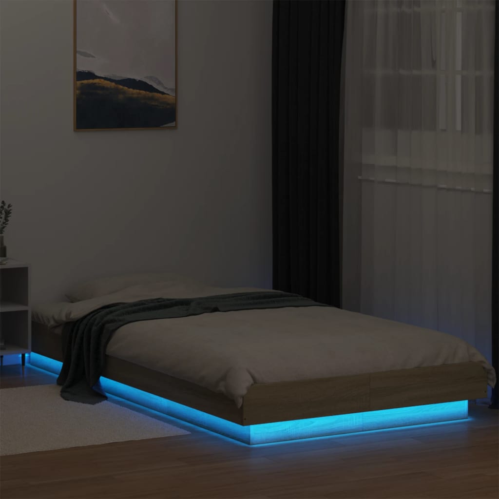 Bed Frame with LED Lights without Mattress Sonoma Oak 90x190cm