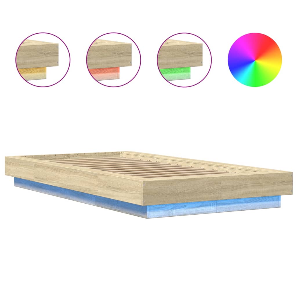 Bed Frame with LED Lights without Mattress Sonoma Oak 90x190cm