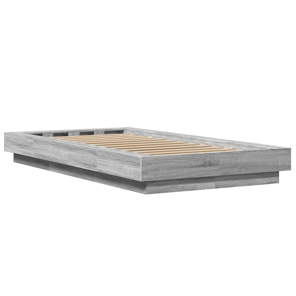 Bed Frame with LED Lights without Mattress Grey Sonoma 75x190cm