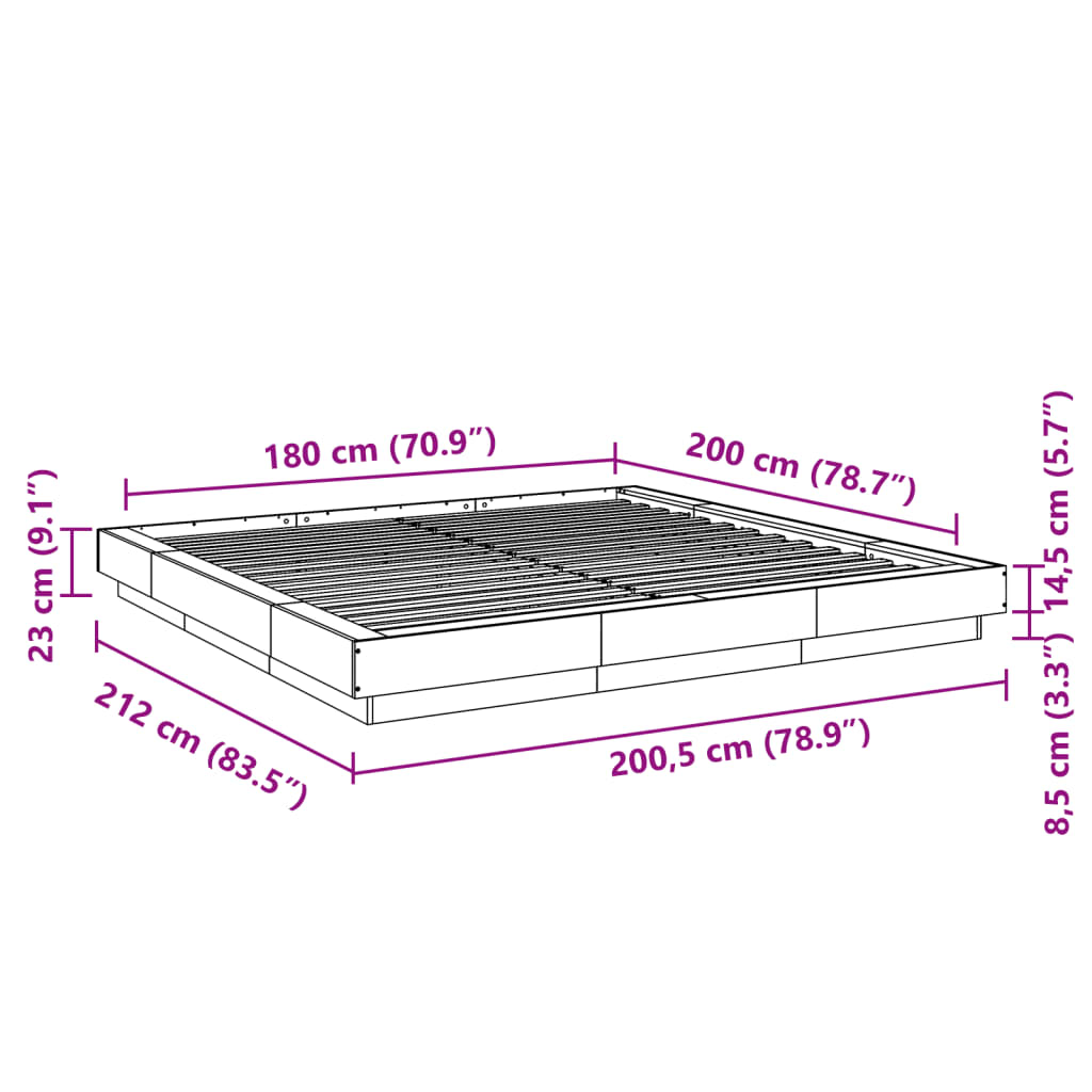 Bed Frame without Mattress Smoked Oak 180x200 cm Super King