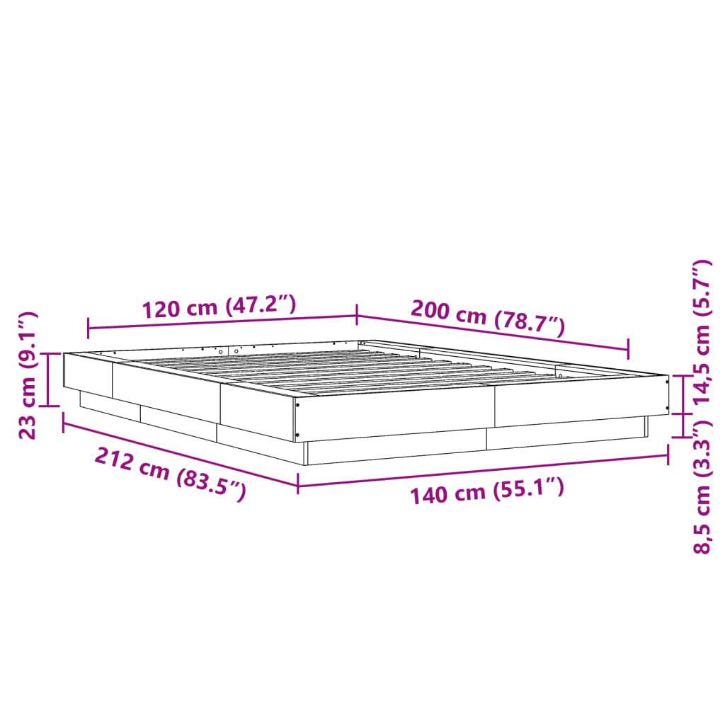 Bed Frame without Mattress Brown Oak 120x200 cm