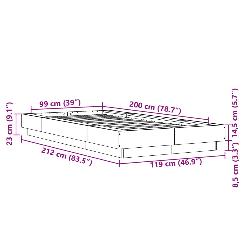 Bed Frame without Mattress Sonoma Oak 100x200 cm