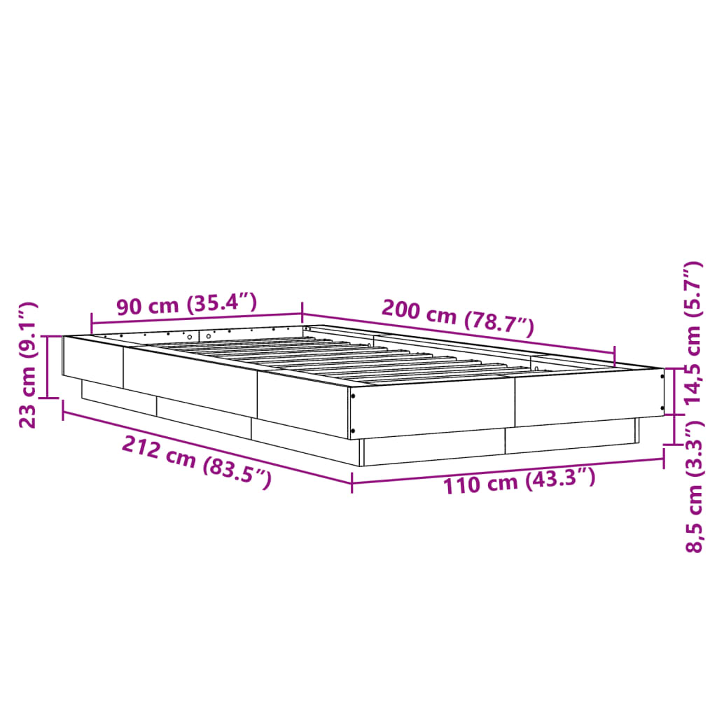 Bed Frame without Mattress Smoked Oak 90x200 cm