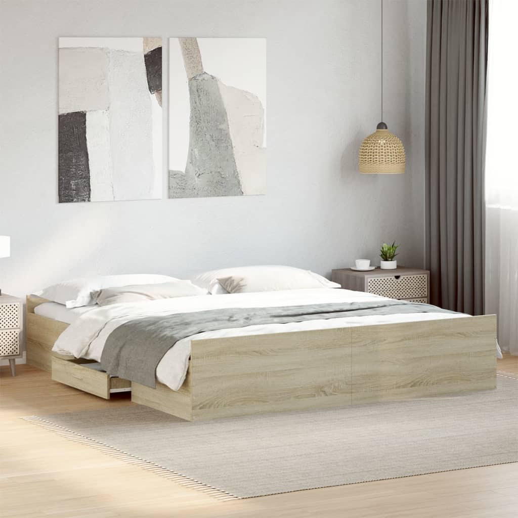 Bed Frame with Drawers without Mattress Sonoma Oak 180x200 cm Super King