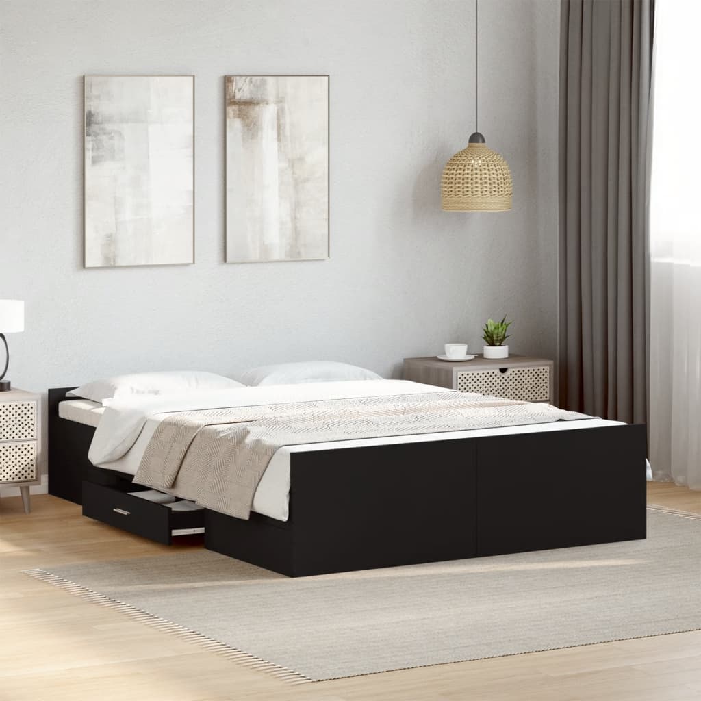 Bed Frame with Drawers without Mattress Black 140x190 cm