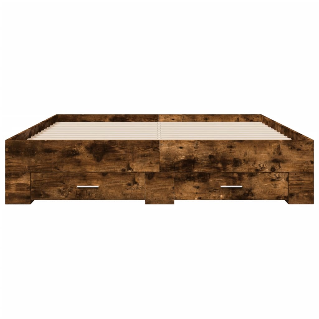 Bed Frame with Drawers without Mattress Smoked Oak 140x200 cm