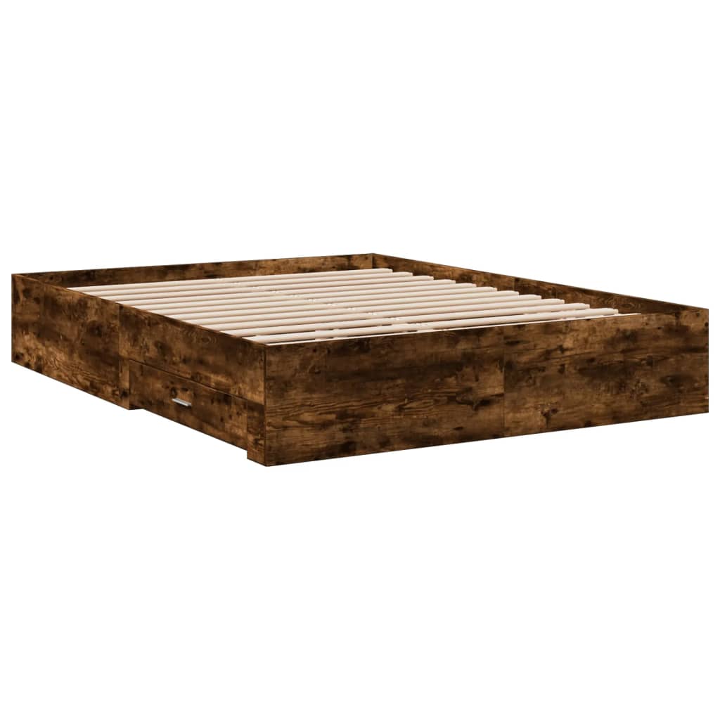 Bed Frame with Drawers without Mattress Smoked Oak 140x200 cm