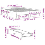 Bed Frame with Drawers without Mattress Smoked Oak 140x200 cm