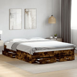 Bed Frame with Drawers without Mattress Smoked Oak 140x200 cm