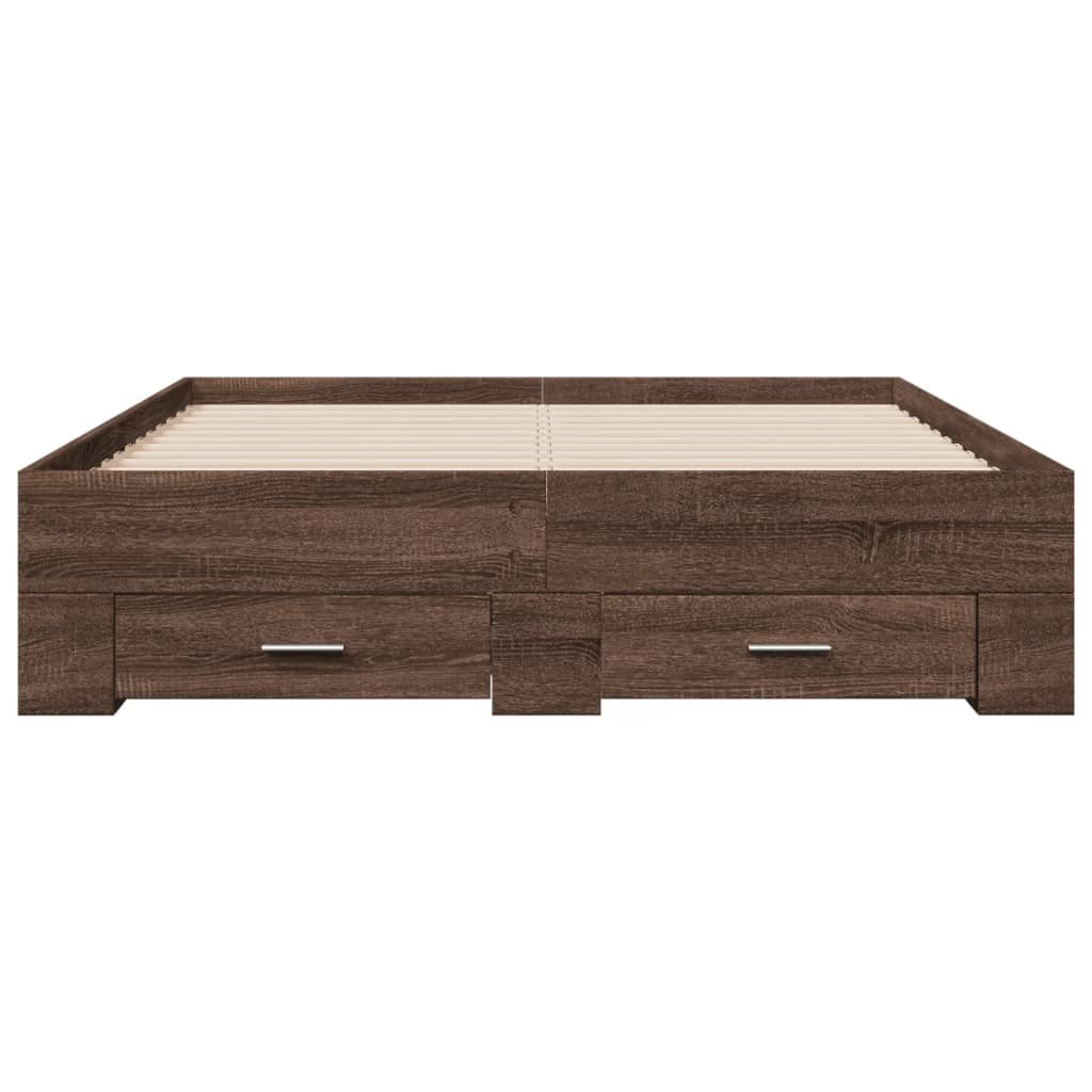 Bed Frame with Drawers without Mattress Brown Oak 135x190 cm Double