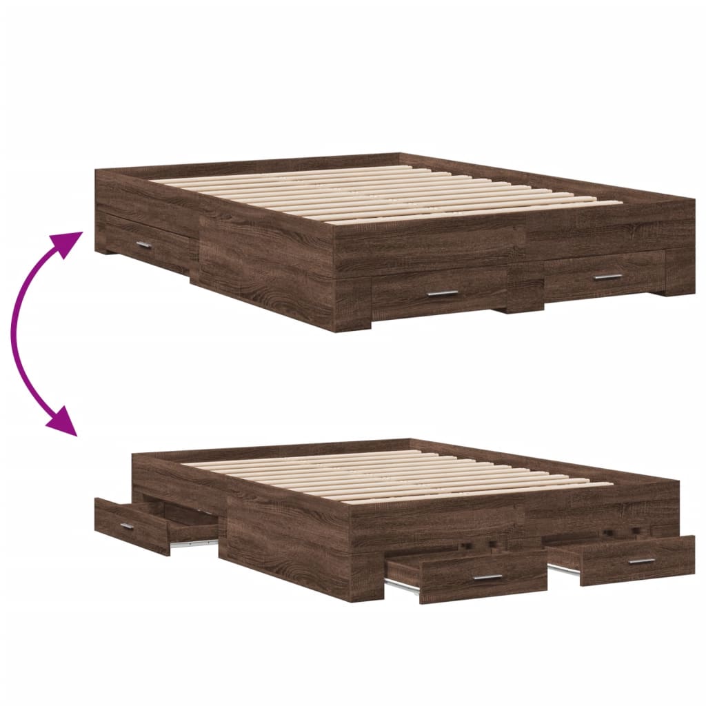 Bed Frame with Drawers without Mattress Brown Oak 135x190 cm Double