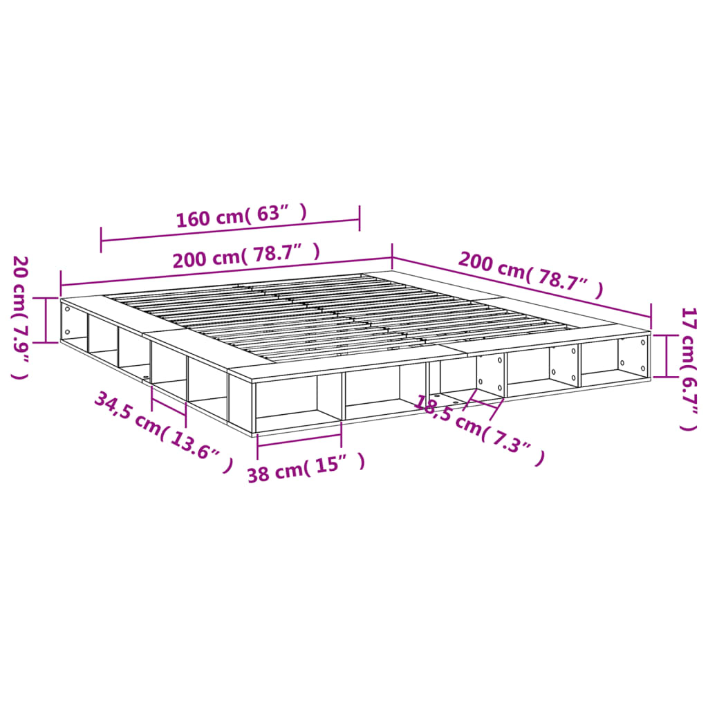 Bed Frame without Mattress Sonoma Oak 200x200 cm