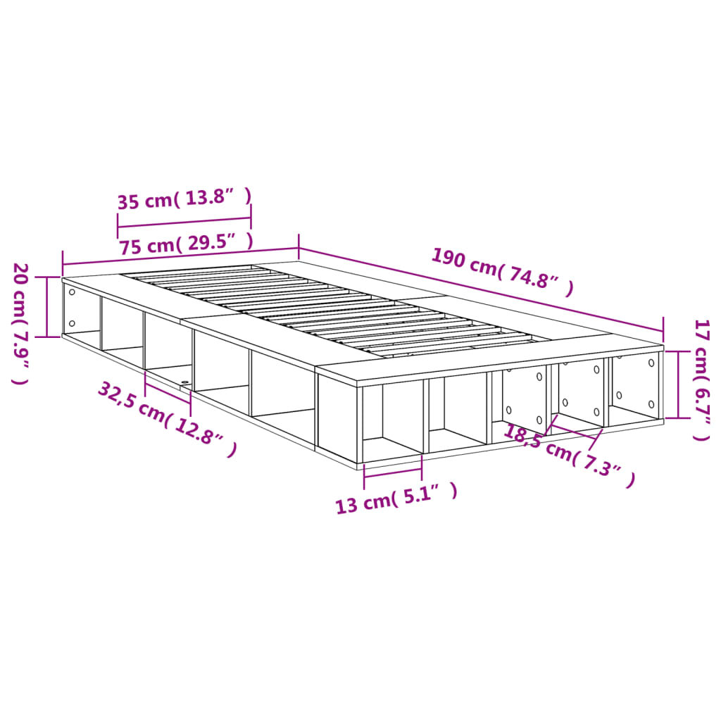 Bed Frame without Mattress Sonoma Oak 75x190 cm Small Single