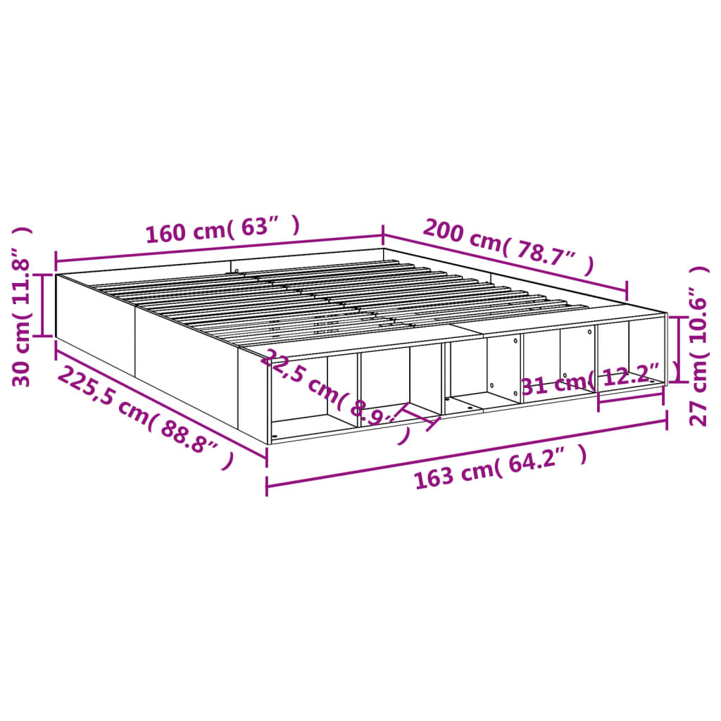 Bed Frame without Mattress White 160x200 cm