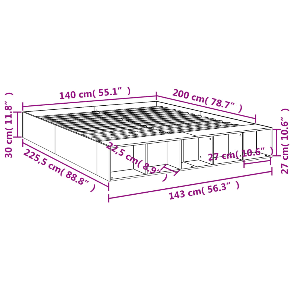 Bed Frame without Mattress Brown Oak 140x200 cm