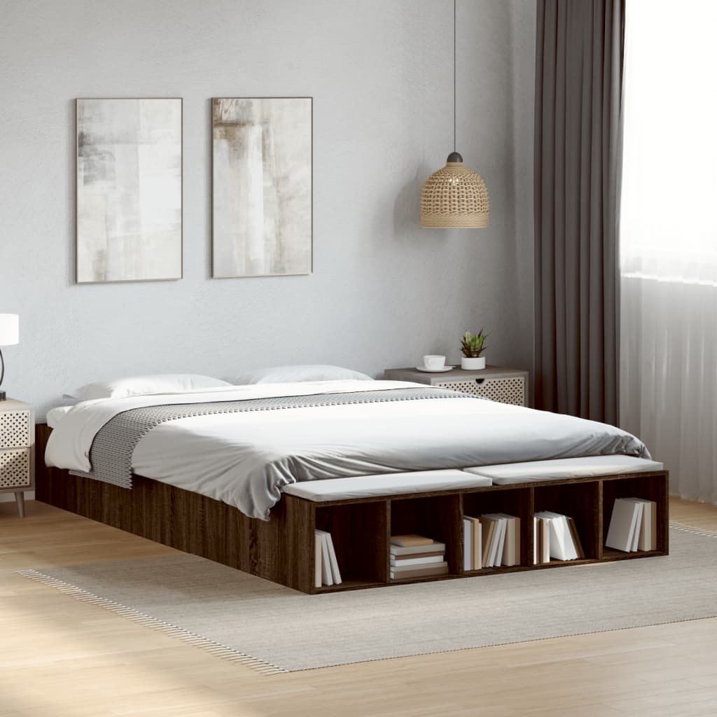 Bed Frame without Mattress Brown Oak 140x200 cm