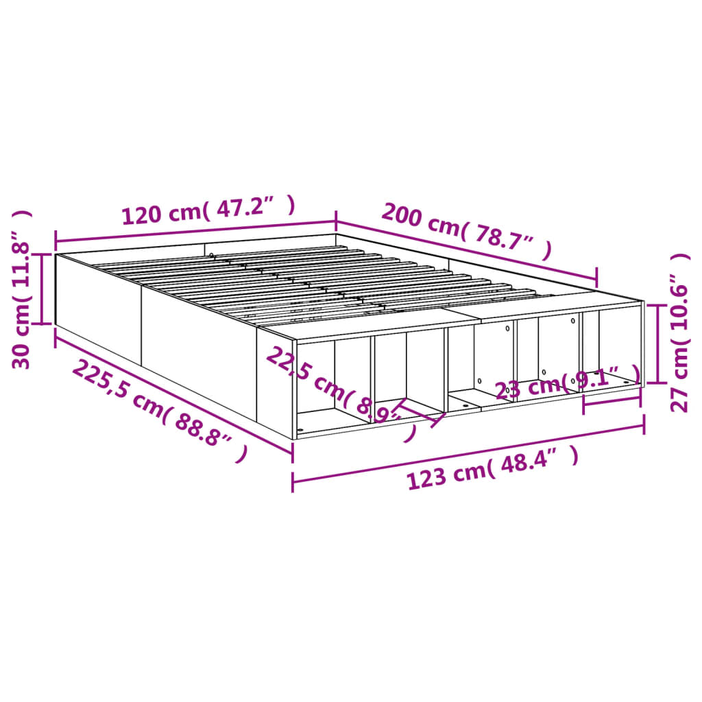 Bed Frame without Mattress Black 120x200 cm