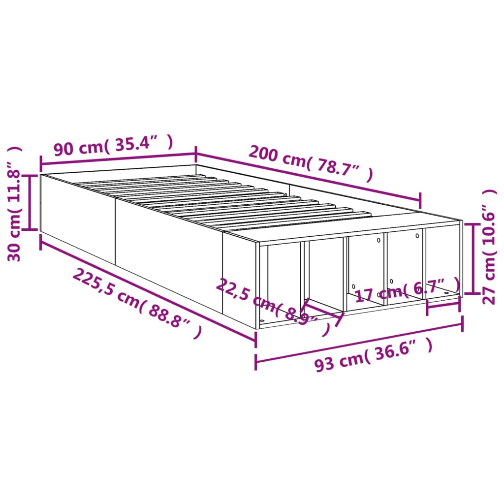 Bed Frame without Mattress Concrete Grey 90x200 cm