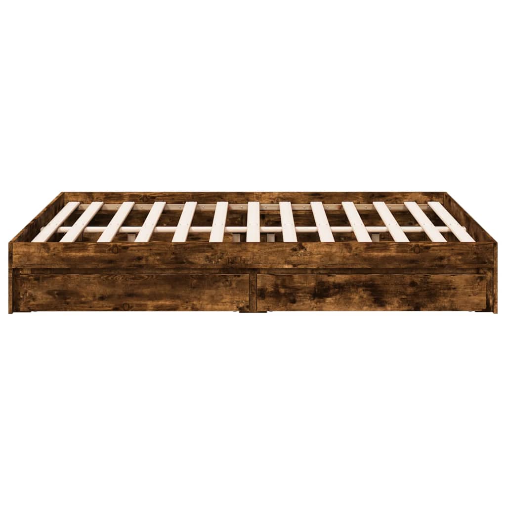 Bed Frame with Drawers without Mattress Smoked Oak 140x200 cm