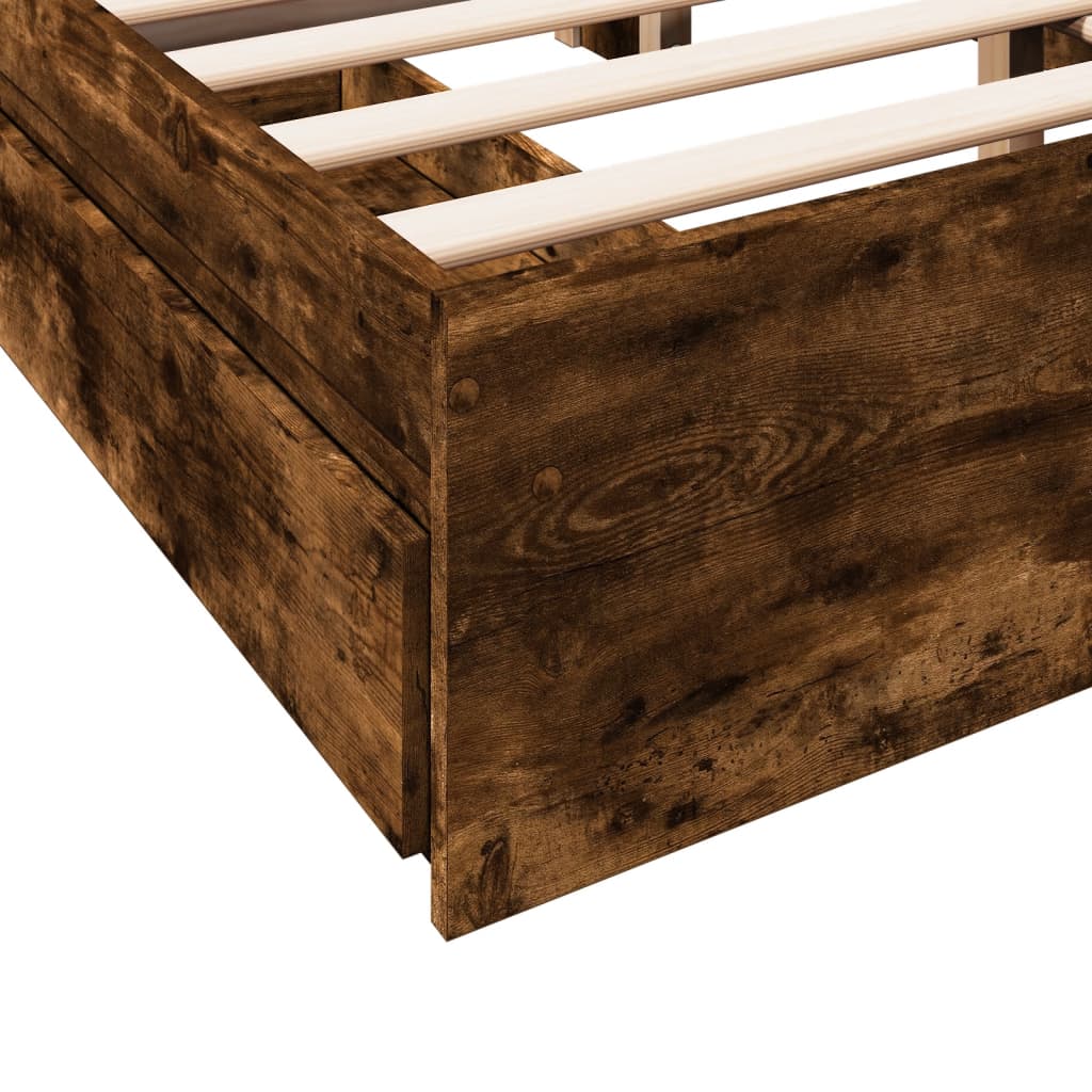 Bed Frame with Drawers without Mattress Smoked Oak 140x200 cm