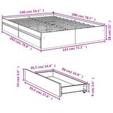 Bed Frame with Drawers without Mattress Smoked Oak 140x200 cm