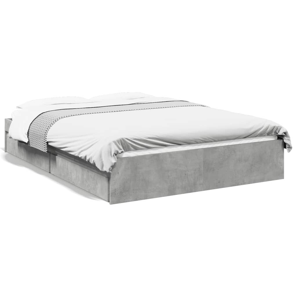 Bed Frame with Drawers without Mattress Concrete Grey 135x190 cm Double