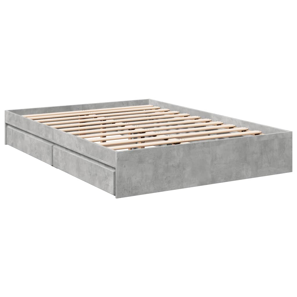 Bed Frame with Drawers without Mattress Concrete Grey 135x190 cm Double