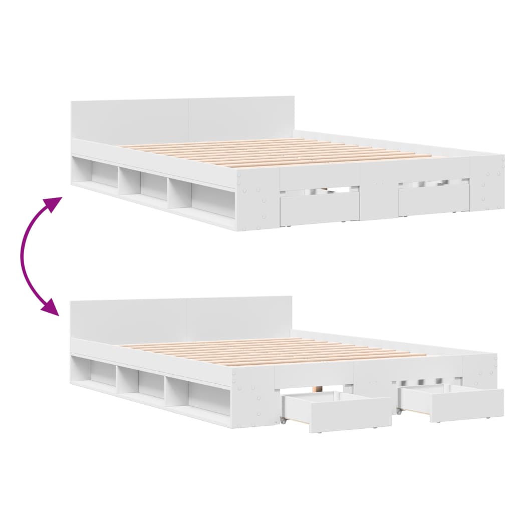 Bed Frame with Drawers without Mattress White 120x190 cm Small Double