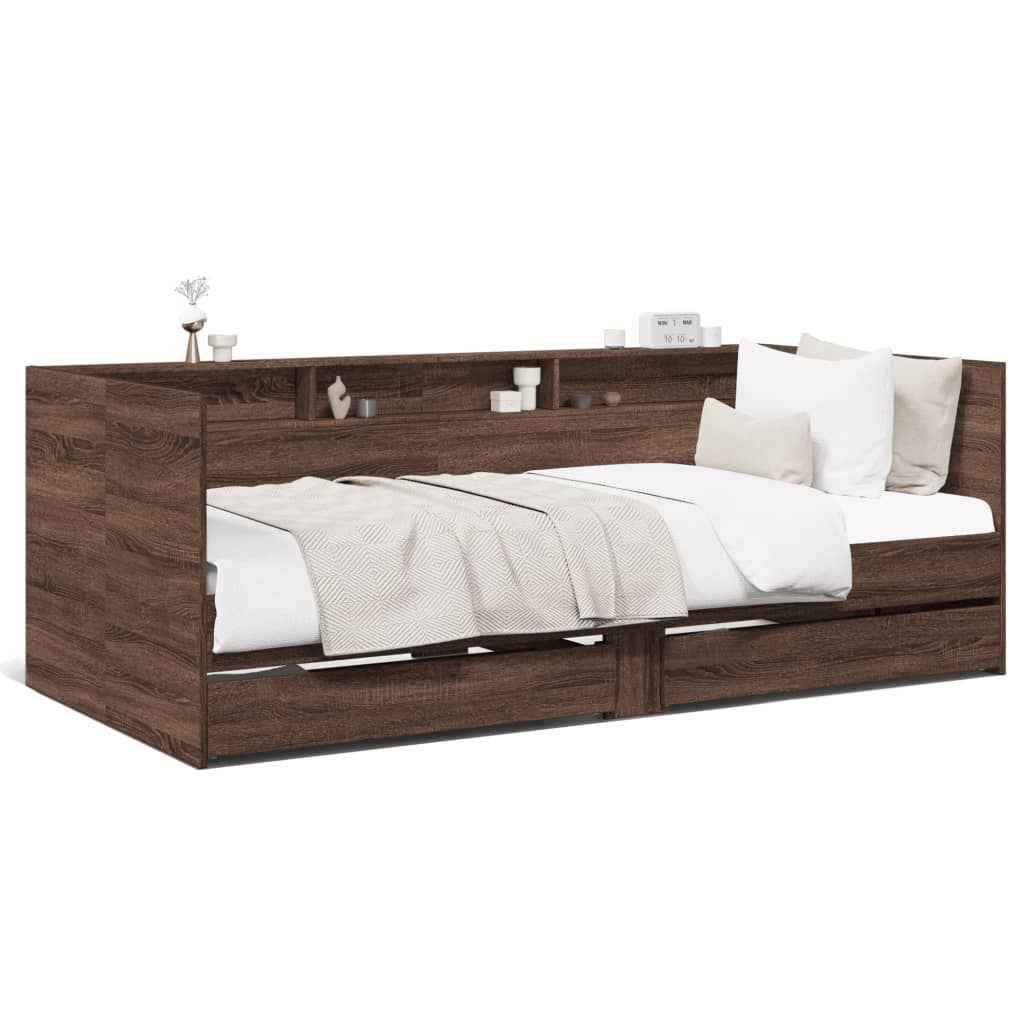 Daybed with Drawers without Mattress Brown Oak 90x190 cm Single