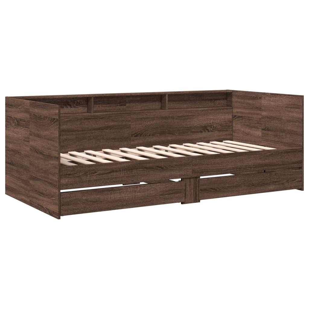 Daybed with Drawers without Mattress Brown Oak 90x190 cm Single