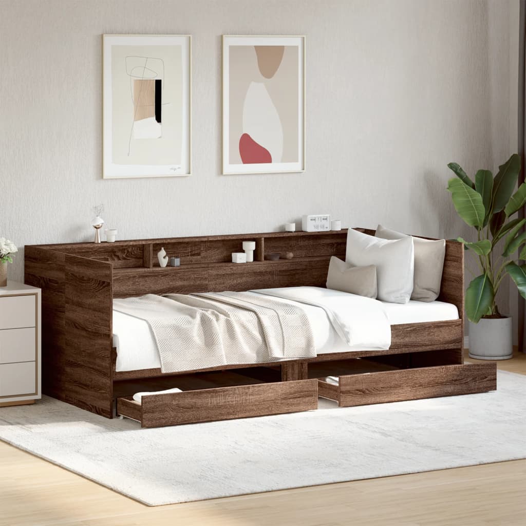 Daybed with Drawers without Mattress Brown Oak 90x190 cm Single