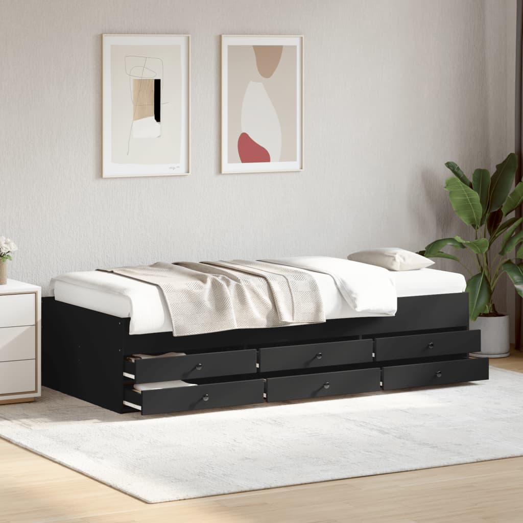 Daybed with Drawers without Mattress Black 90x190 cm Single