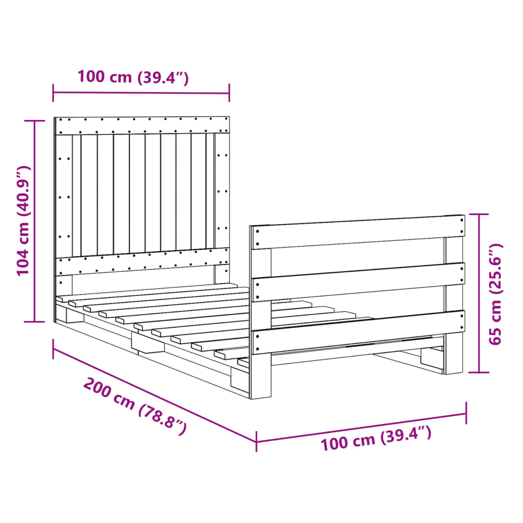 Bed Frame without Mattress with Headboard 100x200 cm Solid Wood