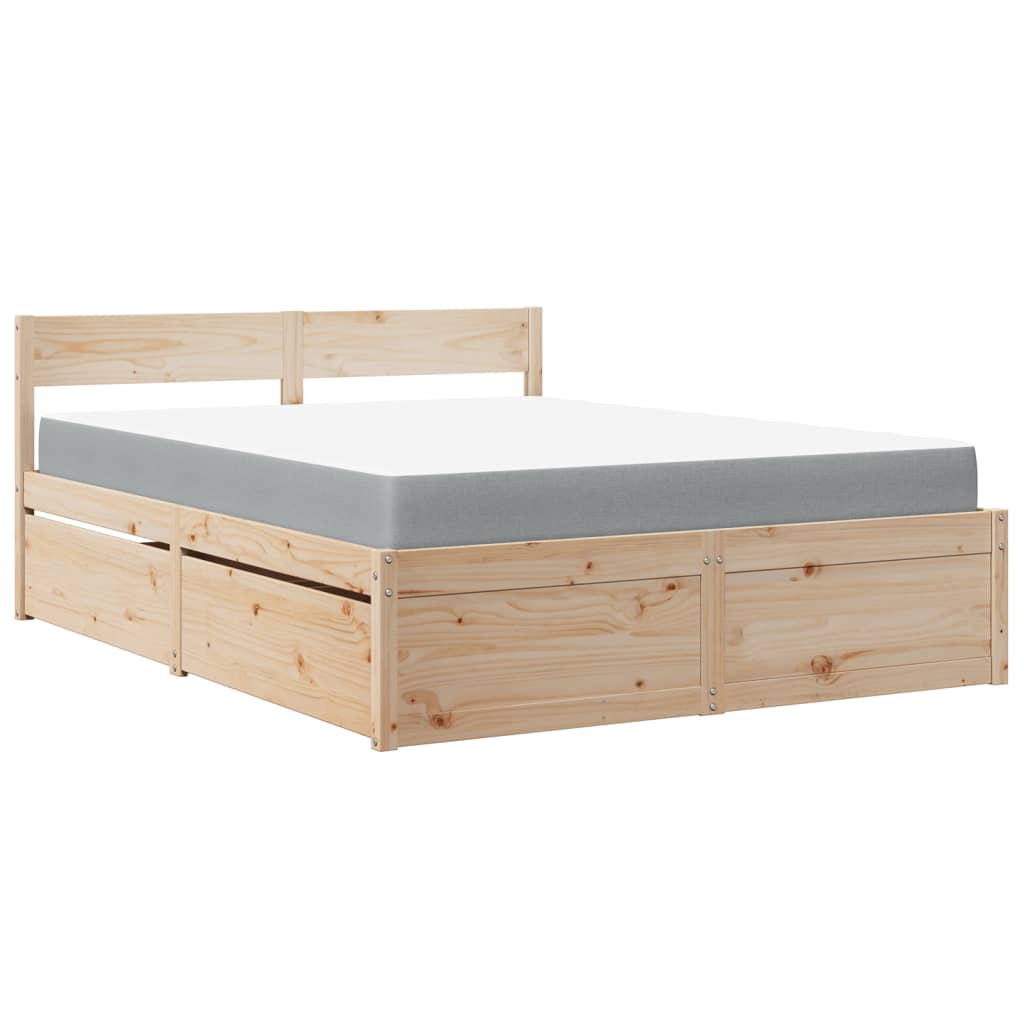 Bed with Drawers and Mattress 160x200 cm Solid Wood Pine